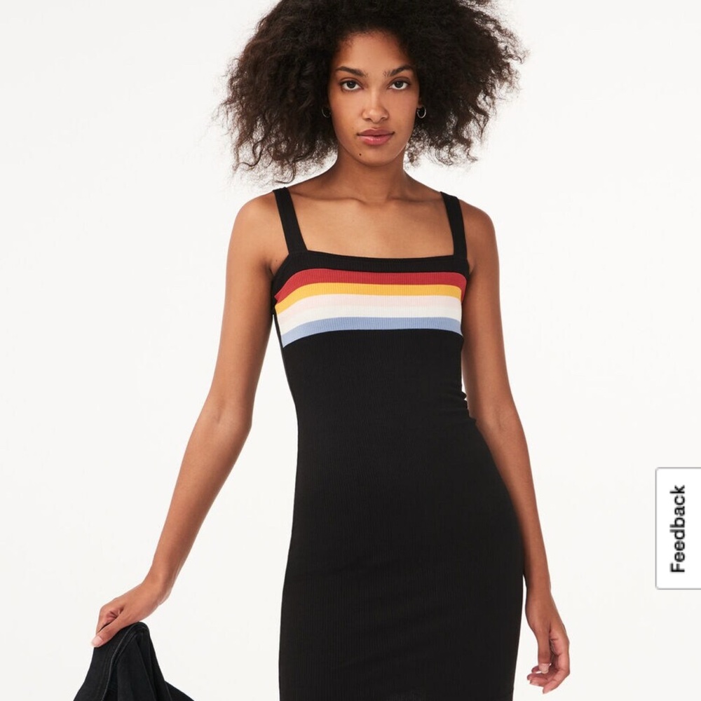 AÉROPOSTALE Seriously Soft Rainbow Stripe Square-Neck Bodycon Dress